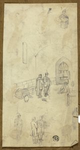 Diğer Figürlerin Eskizleriyle Hapishane Hücresindeki Sahne by Unknown artist