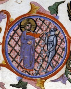 Şeytan çıkarma sahnesi. 14. yüzyıl minyatürü. biblioteca Nazionale Braidense. Milano by Unknown artist