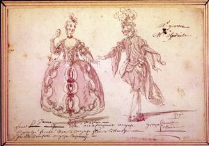 Senaryo: Jean Philippe (Jean-Philippe) Rameau (1683-1764) 1764 tarafından pastoral “” Nais” için kostüm çizimi. Suluboya. by Unknown artist