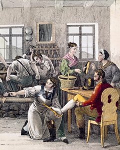 Ayakkabıcının dükkânı (Adam ayağının ölçüsünü yapar) by Unknown artist