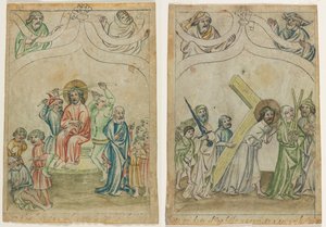 Bir "Biblia Pauperum"dan Tek Yaprak: Dikenlerle Taçlanan İsa (recto) Haçı Taşıyan İsa (verso) by Unknown artist
