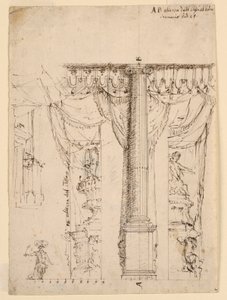 Ön Sahne Çerçevesinin Parçalı Üç Taraflı Kanat Çizimi by Unknown artist