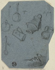 Mutfak Eşyaları Eskizleri, Bükülmüş Kol (recto); Tarihi Sahne (verso) by Unknown artist