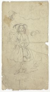 Genç Kızın Eskizleri (recto); Banjo Çalan Kişinin Eskizleri (verso) by Unknown artist