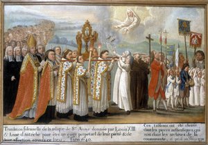 1640 yılında, Louis XIII ve Avusturyalı Anne tarafından bu yere olan dindarlıklarının ve sevgilerinin daimi bir taahhüdü olarak verilen Saint Anne kalıntısının ciddi çevirisi - Sainte-Anne d'Auray'ın Ex-Voto'su by Unknown artist