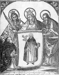 Aziz Thomas Aquinas, azizlerle çevrili. by Unknown artist