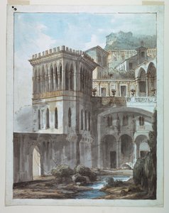 Sahne Tasarımı, Hillside Kasaba Görünümü by Unknown artist