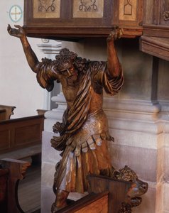 Ebersmunster, Alsace manastır kilisesinin minberi altında Samson heykeli by Unknown artist
