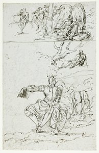 Oturan Şövalye ile Çalışma Sayfası (recto); Ortaçağ Kıyafetli Ayakta Duran Erkek Figürü (verso) by Unknown artist