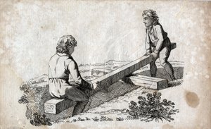 Salıncak: bir popo bandında iki çocuk (popo bandı) 18. yüzyılın sonlarında gravür. Özel koleksiyon. by Unknown artist