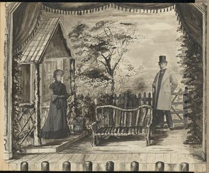 [Tiyatro sahnesinde bir erkek ve kadının canlı tablosu] by Unknown artist