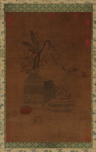 Goblen: bir kase, iki kavanoz, çiçekler ve meyve by Unknown artist