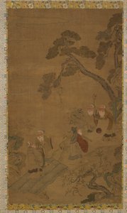 Goblen: çamların altındaki bir bahçede beş bilge by Unknown artist