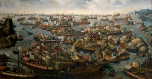 Lepanto Savaşı, 7 Ekim 1571, 16. yüzyıl sonu (tuval üzerine yağlıboya) by Unknown artist