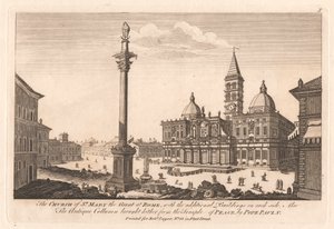 Her iki yanında ek Binalar bulunan Roma'daki Büyük Aziz Meryem Kilisesi; Ayrıca Papa Paul tarafından Barış Tapınağı'ndan buraya getirilen Antik Sütun, V by Unknown artist