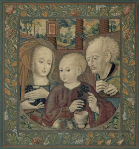 Bebek Mesih ile Kutsal Aile Efkaristiya Şarabını Sıkarken by Unknown artist