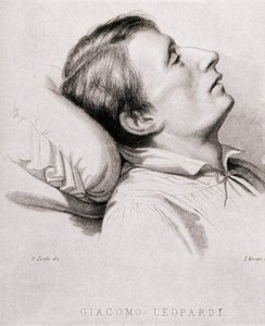 İtalyan şair Giacomo Leopardi (1798-1837) ölüm döşeğinde. 19. yüzyıl gravürü by Unknown artist