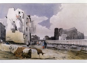 Seine ve Notre Dame de Paris kıyıları - litografi by Unknown artist