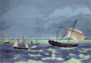 Madagaskar kıyıları boyunca bir Arap yelkenlisinin (Arap teknesi) yakalanması. by Unknown artist