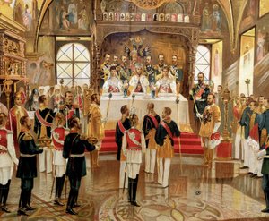 Ysar Nicholas II'nin (1868-1918) Moskova, Rusya'daki taç giyme töreni by Unknown artist