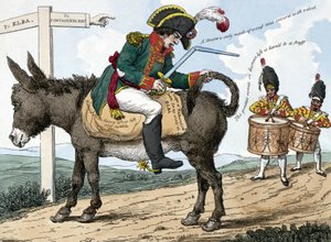 Modern bir kahramanın Elba adasına yolculuğu. Modern bir kahramanın Elba adasına yolculuğu. Bu karikatür, Fontainebleau