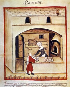 Darı ile ekmek hazırlanması. İlaç ve diyetetik sağımlarından aydınlatma “” Tacuinum sanitatis”” by Unknown artist