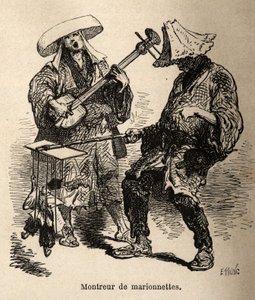 Kukla gösterisi ve sokak eğlencesi için ona eşlik eden müzisyen. 1863-1864