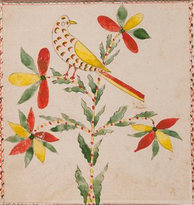 Çiçekli Dalda Minik Sarı ve Kırmızı Kuş by Unknown artist