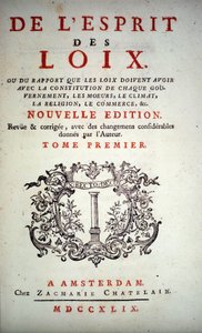 Charles Louis de Secondat, Baron de La Brede et de Montesquieu (1689-1755) tarafından yazılan “The Spirit of Laws” kitabının başlık sayfası. Amsterdam Sürümü 1749. by Unknown artist