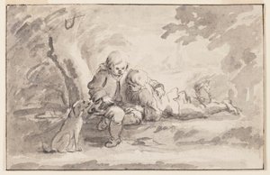 Bir kitaba bakan iki erkek by Unknown artist