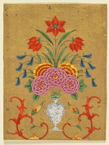 Çiçek aranjmanlı ve işlemeli vazo by Unknown artist