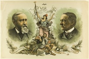 Yargıçtan Benjamin Harrison ve Levi P. Morton