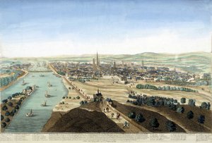 Limanın ve Rouen şehrinin görünümü; 18. yüzyılın gravürü. by Unknown artist