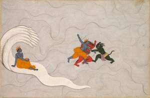 Vishnu, bir Markandeya Purana'dan Madhu ve Kaitabha ile Savaşıyor by Unknown artist