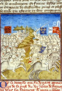 Yüz Yıl Savaşı: Poitiers Savaşı - “” Grandes Chronicles de Saint-Denis””te, 14. yüzyılın sonu (ref. 512, 392v) by Unknown artist