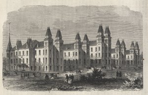 Ward Island Göçmen Hastanesi - New York Eyaleti - Göç Komisyonu Kuruluşu - 1869 tarihli “Şanlı Evren”de Gravür by Unknown artist