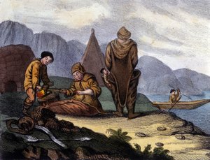 Batı Grönland Sahili Eskimoları. 19. yüzyılın başlarında litografi by Unknown artist
