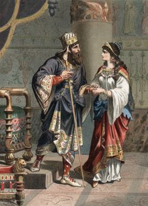 Xerxes I Ahameniş Pers Kralı (MÖ 519-465) karısı Amestris ile birlikte. Juan Justo Huguet tarafından “El Culto de la Hermosura”da 1881 gravürü, Molinas Hermanos editörleri by Unknown artist