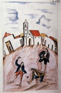 Baltazar Martinez Compañón y Bujanda, Trujillo piskoposu (1782-1785) tarafından yazılan "Trujillo del Peru" veya "Códice Martínez Compañón" kitabından topaçla oynayan genç Kızılderililer by Unknown artist