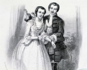 Genç bir adam genç bir kadına kur yapıyor, deb. 19. yüzyıl by Unknown artist