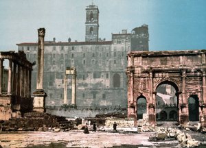 Roma. Satürn Tapınağı ve Settimo Severo Kemeri. Fotokrom sd. 1900 dolaylarında by Unknown photographer