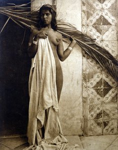Genç Berberi kadın çıplak poz veriyor. 1890 civarında fotoğrafçılık