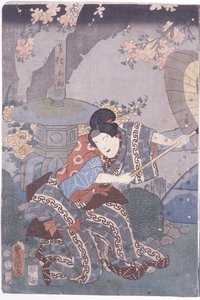 Ohatsu Fighting Iwafuji (renkli tahta baskı)