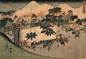 Soga Kardeşler On Düşmanı Öldürüyor, 1830 dolayları (renkli tahta baskı) by Utagawa Kunisada