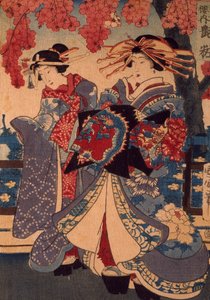 Bir Çiçek Bahçesinde İki Kadın, Utagawa Kunisada, gravür, krepon tekniği