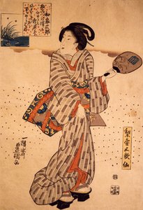 Sert Yelpazeli Kadın, Utagawa Kunisada, gravür, nishiki-e tekniği by Utagawa Kunisada