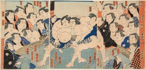 Wahigayama ve Jimmaru arasındaki sumo savaşı. Kunisada Damgası (Toyokuni III), Utagawa (1786-1865) by Utagawa Kunisada