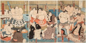 Savaş savaşçıları Shitaky Beya ve Hidenoyama. Utagawa Kunisada Damgası (1786-1865) by Utagawa Kunisada