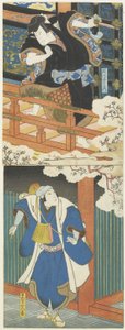 (Ishikawa Goemon olarak Nakamura Utaemon II, Mashiba Hisayoshi olarak Mimasu Daigoro_ IV) by Utagawa Hirosada