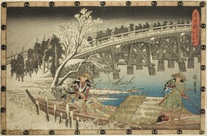 Bölüm 11, Bölüm 1: "Sadık Hizmetlilerin İntikamı (Chushingura)" dizisinden Gece Saldırısına Yaklaşım (Juichidanme ichi, yochi oshiyose) by Utagawa Hiroshige